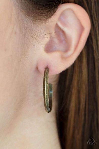 ON THE BRINK - BRASS BEVELED HOOP EARRINGS - PAPARAZZI