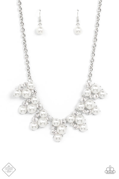 RENOWN REFINEMENT - WHITE PEARL RHINESTONE SILVER NECKLACE - PAPARAZZI - FASHION FIX OCTOBER 2021