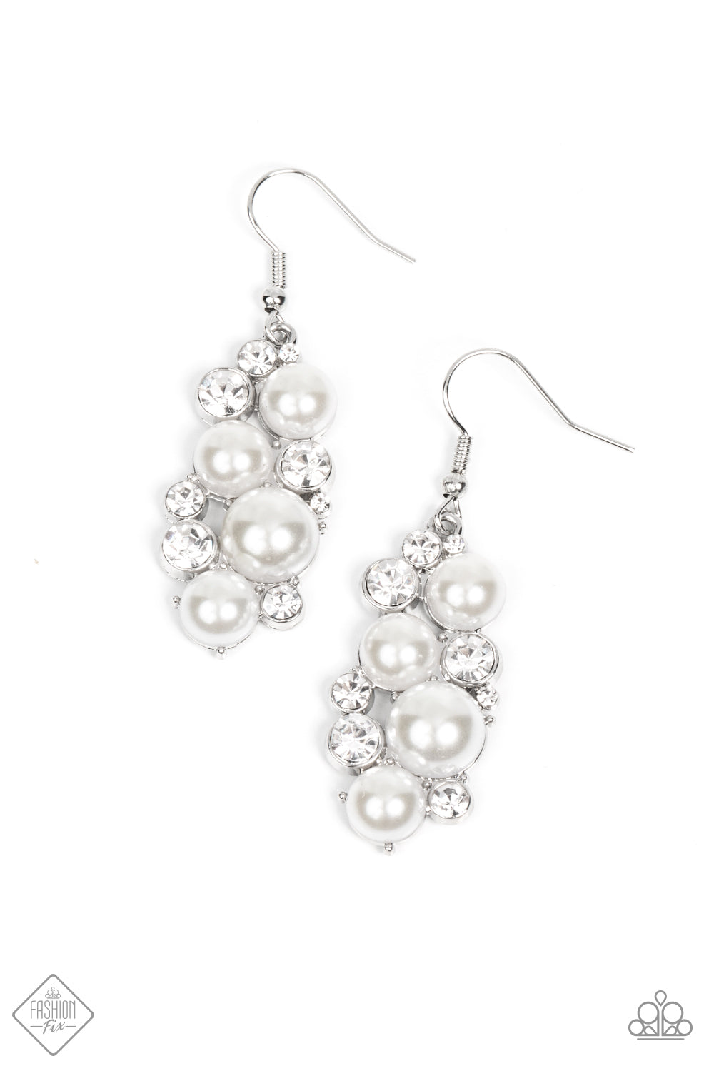FOND OF BAUBLES - WHITE PEARL RHINESTONE SILVER EARRINGS - PAPARAZZI - FASHION FIX OCTOBER 2021