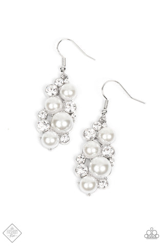 FOND OF BAUBLES - WHITE PEARL RHINESTONE SILVER EARRINGS - PAPARAZZI - FASHION FIX OCTOBER 2021
