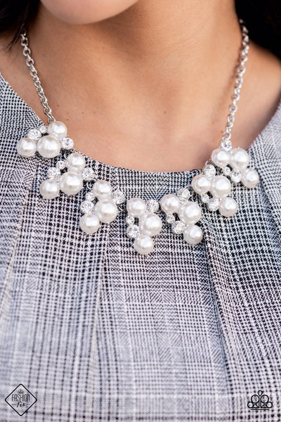 RENOWN REFINEMENT - WHITE PEARL RHINESTONE SILVER NECKLACE - PAPARAZZI - FASHION FIX OCTOBER 2021