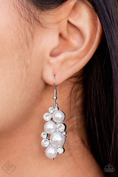FOND OF BAUBLES - WHITE PEARL RHINESTONE SILVER EARRINGS - PAPARAZZI - FASHION FIX OCTOBER 2021