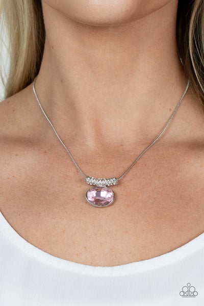 PRISTINELY PRESTIGIOUS - PINK GEM SILVER NECKLACE - PAPARAZZI