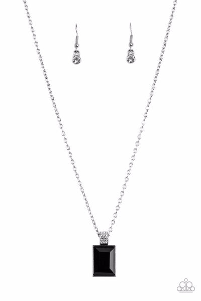 UNDERSTATED DAZZLE - BLACK GEM SILVER NECKLACE - PAPARAZZI