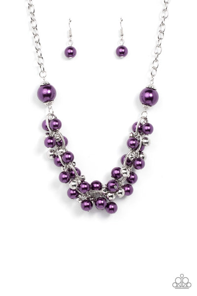 PARTY CRASHER - PURPLE PLUM PEARLS FRINGE NECKLACE - PAPARAZZI