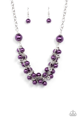 PARTY CRASHER - PURPLE PLUM PEARLS FRINGE NECKLACE - PAPARAZZI