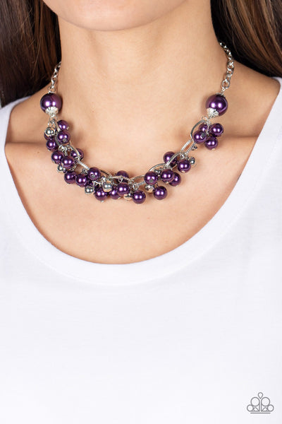 PARTY CRASHER - PURPLE PLUM PEARLS FRINGE NECKLACE - PAPARAZZI