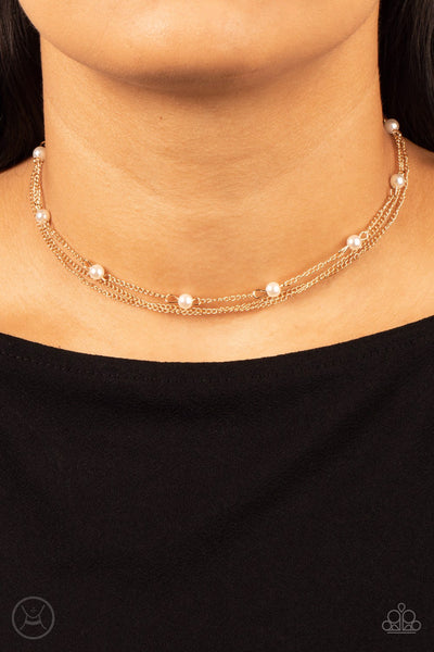 DAINTILY DAPPER - GOLD CHAIN WHITE PEARL LAYERED CHOKER NECKLACE - PAPARAZZI
