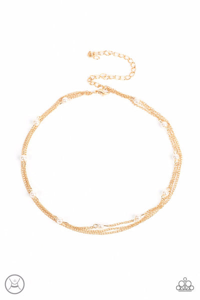 DAINTILY DAPPER - GOLD CHAIN WHITE PEARL LAYERED CHOKER NECKLACE - PAPARAZZI
