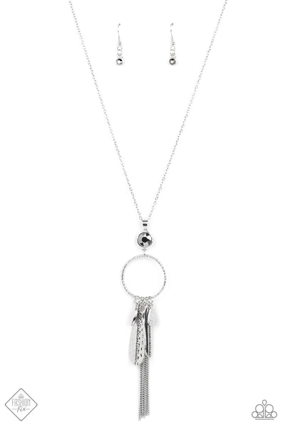TASTEFULLY TASSELED - SILVER SMOKY RHINESTONE TASSEL NECKLACE - PAPARAZZI - FASHION FIX FEBRUARY 2022