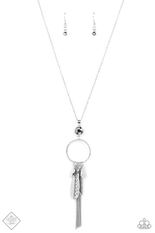 TASTEFULLY TASSELED - SILVER SMOKY RHINESTONE TASSEL NECKLACE - PAPARAZZI - FASHION FIX FEBRUARY 2022