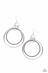 HAUTE HYSTERIA - SILVER HEMATITE RHINESTONE CIRCLE EARRINGS - PAPARAZZI SUMMER PARTY PACK 2022 EXCLUSIVE