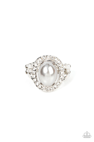 SEIZE THE SHIMMER - WHITE PEARL RHINESTONE SILVER RING - PAPARAZZI