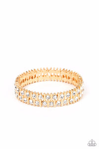GENERATIONAL GLIMMER - GOLD FRAME WHITE RHINESTONE STRETCHY BRACELET - PAPARAZZI