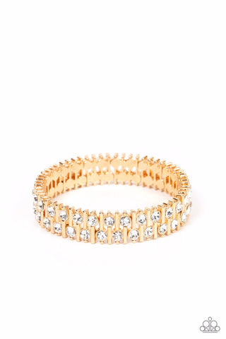 GENERATIONAL GLIMMER - GOLD FRAME WHITE RHINESTONE STRETCHY BRACELET - PAPARAZZI