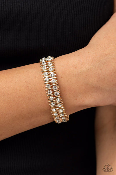 GENERATIONAL GLIMMER - GOLD FRAME WHITE RHINESTONE STRETCHY BRACELET - PAPARAZZI