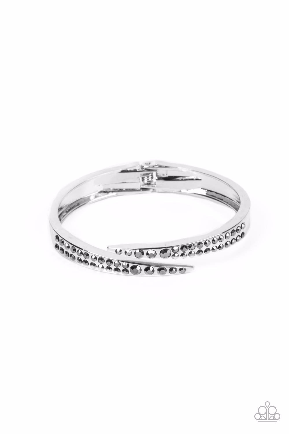 SIDESWIPING SHIMMER - SILVER HEMATITE RHINESTONE HINGED BRACELET - PAPARAZZI