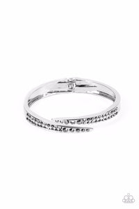 SIDESWIPING SHIMMER - SILVER HEMATITE RHINESTONE HINGED BRACELET - PAPARAZZI