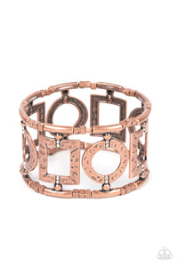 FRAMED AND FABULOUS - COPPER SQUARE AND CIRCLE STRETCHY BRACELET - PAPARAZZI