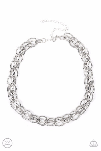 tough crowd - SILVER CHAIN CHOKER NECKLACE -February 2023 Fashion Fix Exclusive PAPARAZZI