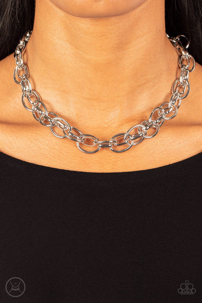 tough crowd - SILVER CHAIN CHOKER NECKLACE -February 2023 Fashion Fix Exclusive PAPARAZZI
