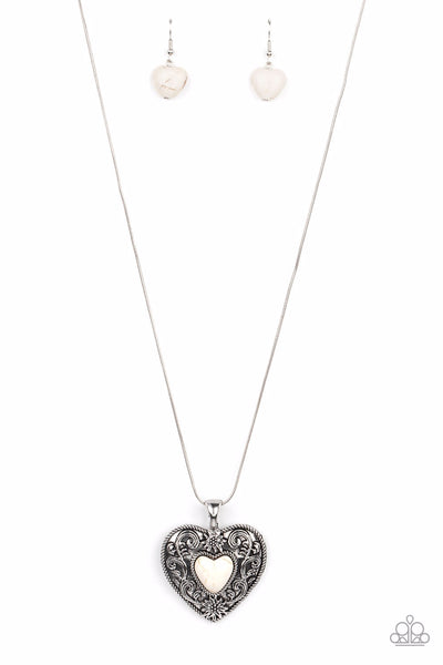 WHOLEHEARTEDLY WHIMSICAL - WHITE STONE SILVER HEART NECKLACE - PAPARAZZI