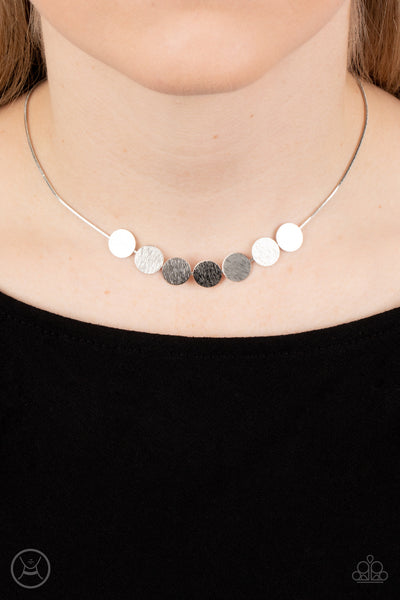 SLIMMER GLIMMER - SILVER DISC CHOKER NECKLACE - PAPARAZZI