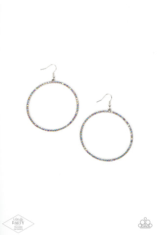 WIDE CURVES AHEAD - MULTI - IRIDESCENT CIRCLE SILVER EARRINGS- PAPARAZZI