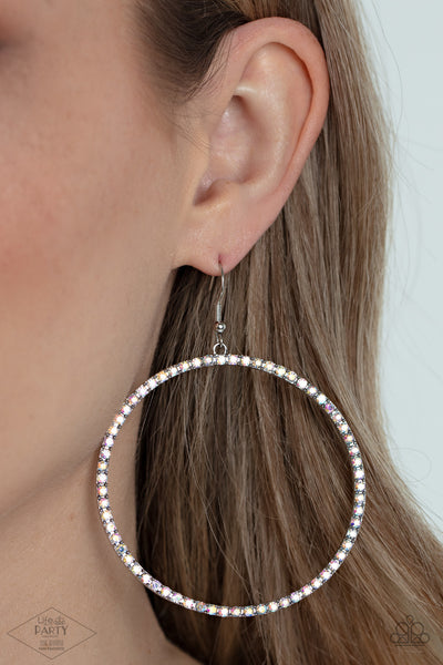 WIDE CURVES AHEAD - MULTI - IRIDESCENT CIRCLE SILVER EARRINGS- PAPARAZZI