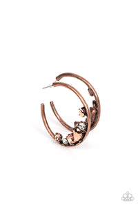 ATTRACTIVE ALLURE- COPPER AURUM AND SMOKY GEM HOOP EARRINGS - PAPARAZZI