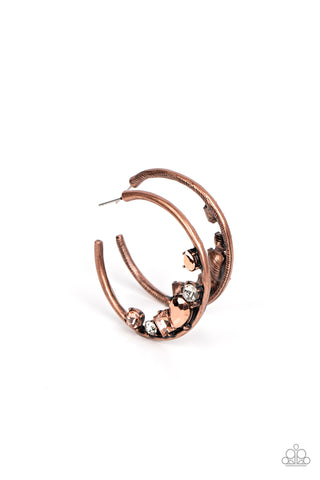 ATTRACTIVE ALLURE- COPPER AURUM AND SMOKY GEM HOOP EARRINGS - PAPARAZZI