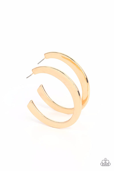 LEARNING CURVE - GOLD FLAT HOOP EARRINGS - PAPARAZZI