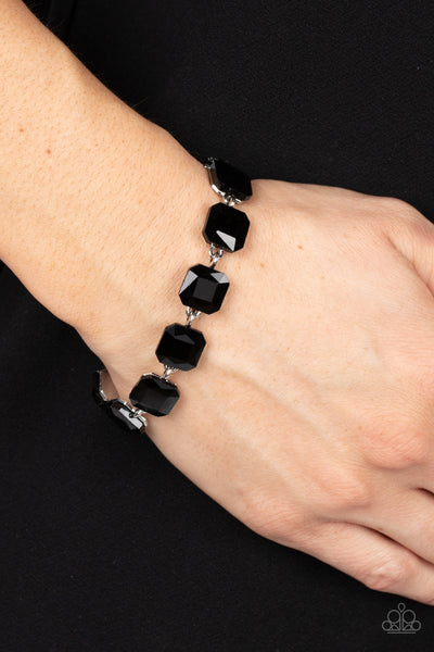 MIND-BLOWING BLING - BLACK GEM SILVER BRACELET - PAPARAZZI