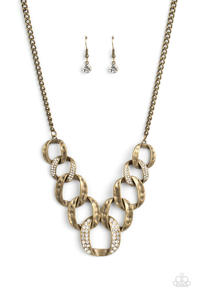 BOMBSHELL BLING - BRASS LINK RHINESTONE NECKLACE - PAPARAZZI