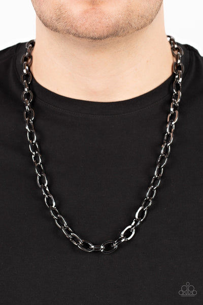 PLAYER OF THE YEAR - BLACK GUNMETAL CHAIN URBAN NECKLACE - PAPARAZZI