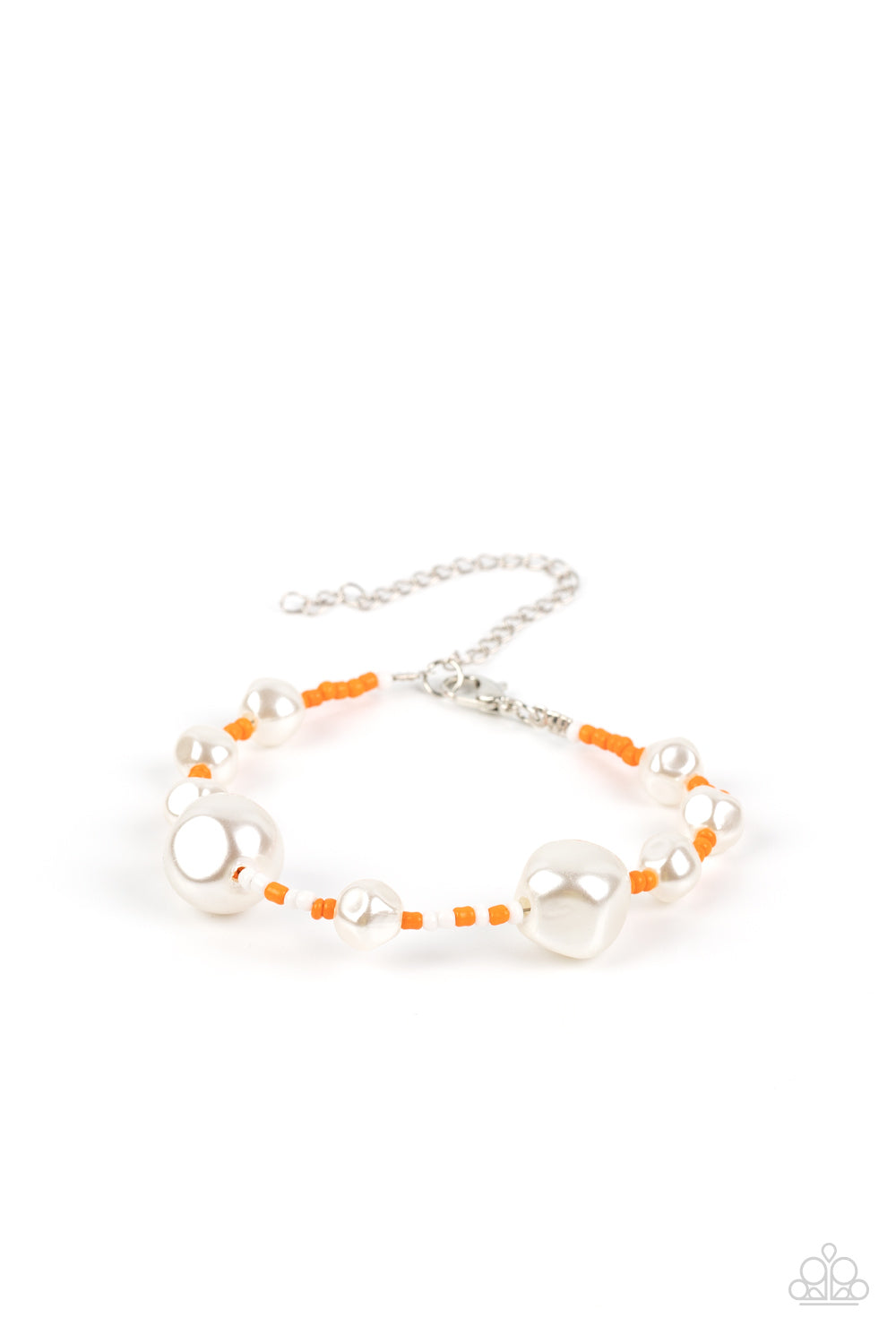 CONTEMPORARY COASTLINE - ORANGE AND YELLOW SEED BEAD WHITE PEARL BRACELET - PAPARAZZI