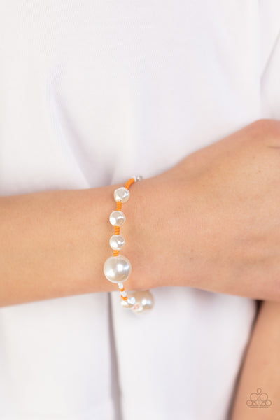 CONTEMPORARY COASTLINE - ORANGE AND YELLOW SEED BEAD WHITE PEARL BRACELET - PAPARAZZI