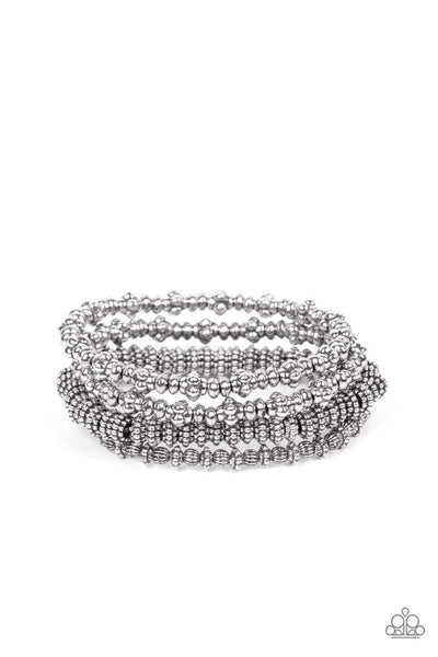 COUNTRY CHARMER - SILVER BEAD STRETCHY BRACELET SET - PAPARAZZI