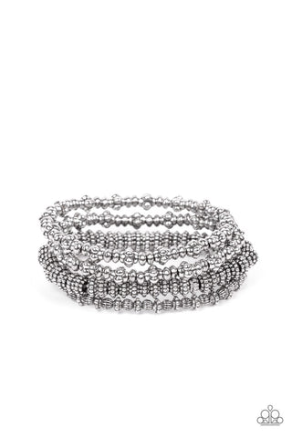 COUNTRY CHARMER - SILVER BEAD STRETCHY BRACELET SET - PAPARAZZI