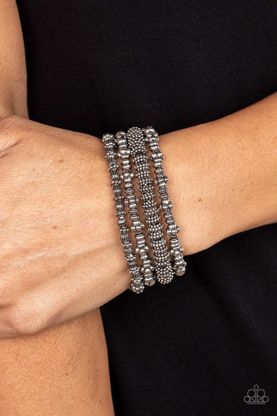 COUNTRY CHARMER - SILVER BEAD STRETCHY BRACELET SET - PAPARAZZI