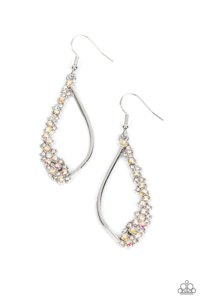 SPARKLY SIDE EFFECTS - MULTI IRIDESCENT RHINESTONE SILVER EARRINGS - PAPARAZZI
