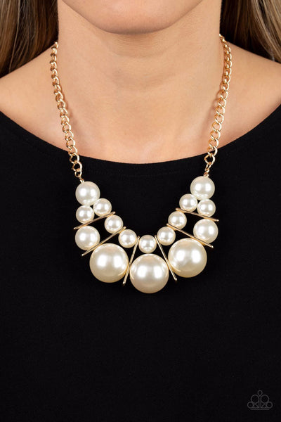 CHALLENGE ACCEPTED - GOLD CHAIN WHITE PEARL NECKLACE - PAPARAZZI