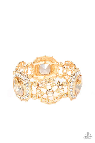GILDED GALLERY - GOLD GEM STRETCHY BRACELET - PAPARAZZI LIFE OF THE PARTY DECEMBER 2022