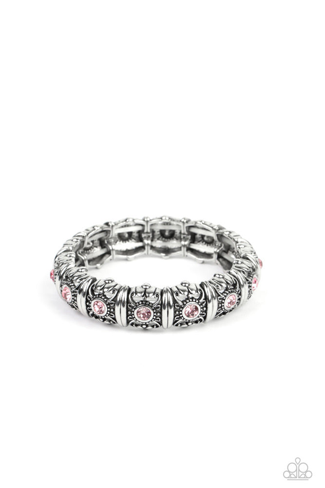 AGELESS GLOW - PINK RHINESTONE SILVER STRETCHY BRACELET - PAPARAZZI