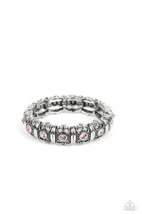 AGELESS GLOW - PINK RHINESTONE SILVER STRETCHY BRACELET - PAPARAZZI