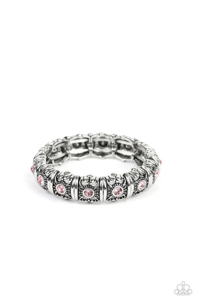 AGELESS GLOW - PINK RHINESTONE SILVER STRETCHY BRACELET - PAPARAZZI