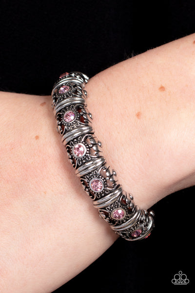 AGELESS GLOW - PINK RHINESTONE SILVER STRETCHY BRACELET - PAPARAZZI