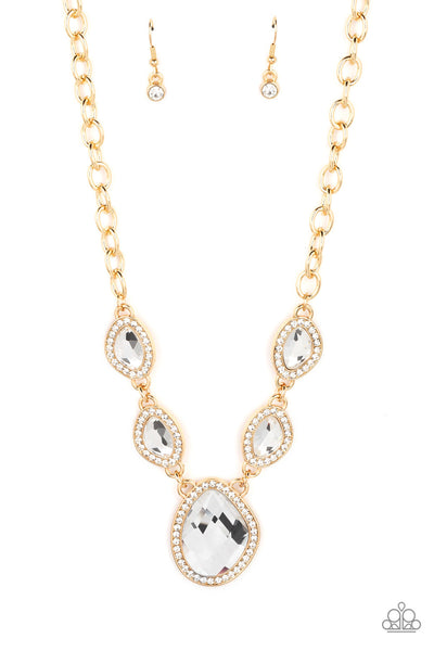 THE UPPER ECHELON - GOLD WHITE GEM NECKLACE - PAPARAZZI