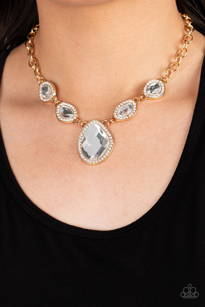 THE UPPER ECHELON - GOLD WHITE GEM NECKLACE - PAPARAZZI