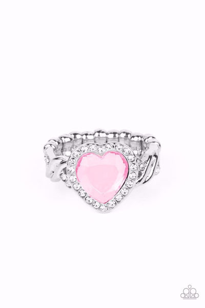 COMMITTED TO CUPID - PINK HEART GEM SILVER RING - PAPARAZZI